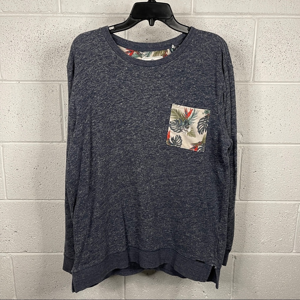 On The Byas Palm Leaf Print Chest Pocket Blue-Grey Sweatshirt Men's Size Large